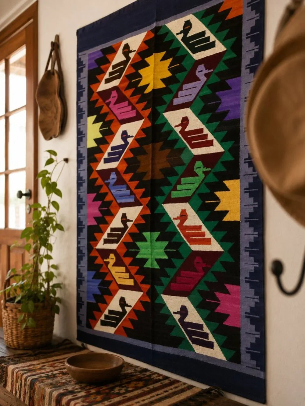 Colorful Andean Bird Tapestry – Handmade Peruvian Wall Hanging – Boho Textile De